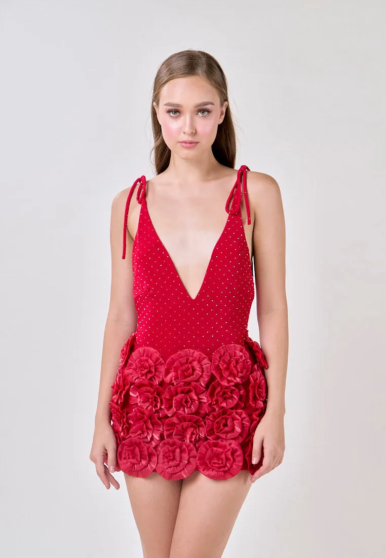 Noa Venetian Red Selftie Rose Skirt Mini Dress