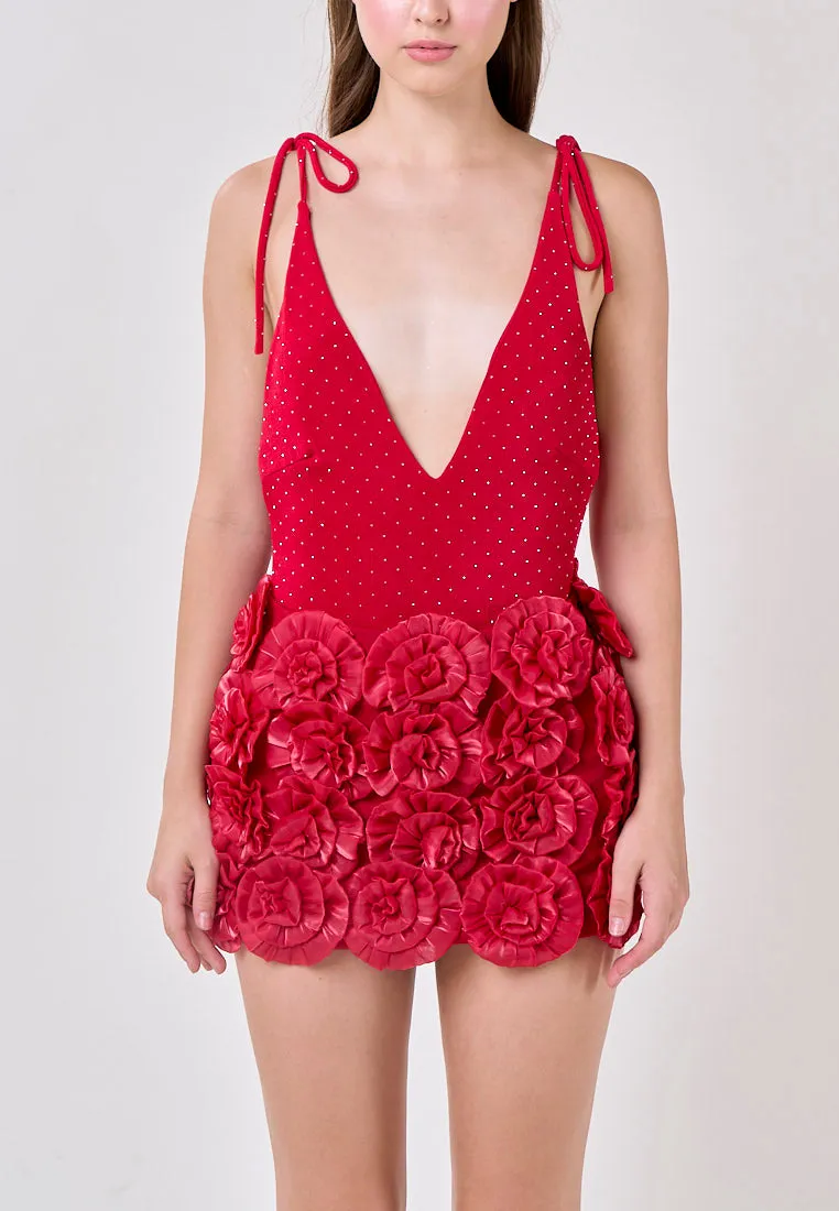Noa Venetian Red Selftie Rose Skirt Mini Dress