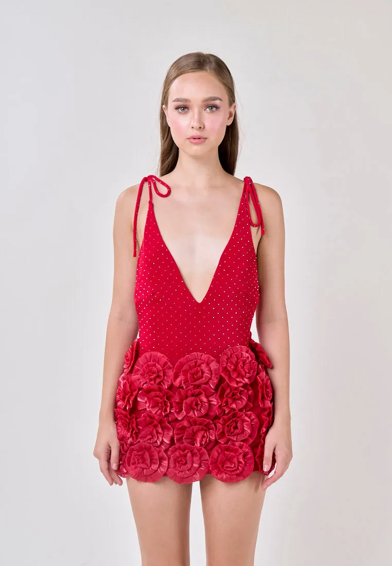 Noa Venetian Red Selftie Rose Skirt Mini Dress