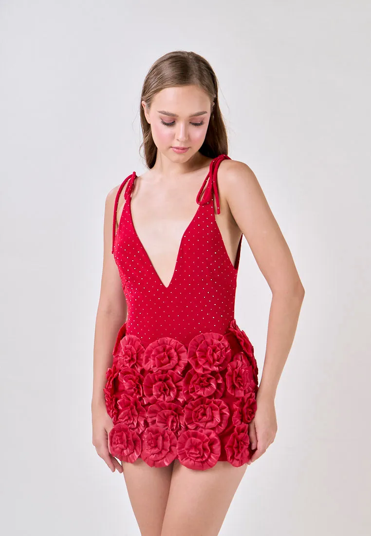 Noa Venetian Red Selftie Rose Skirt Mini Dress
