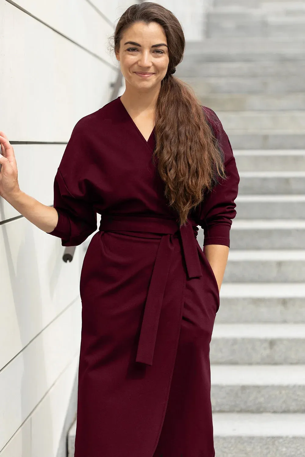 Nola Kimono Dress Bordeaux