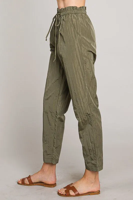 Nylon Paperbag Pants in Olive