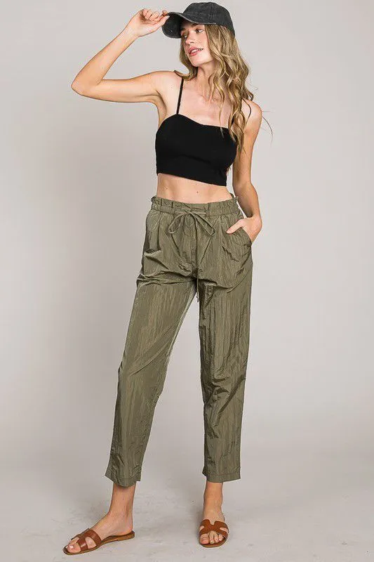 Nylon Paperbag Pants in Olive