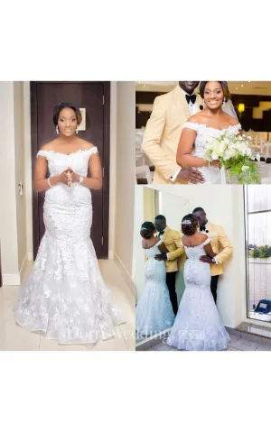 Off-shoulder Allover Lace Mermaid Gown With Lace-up-jbd20191106-58192