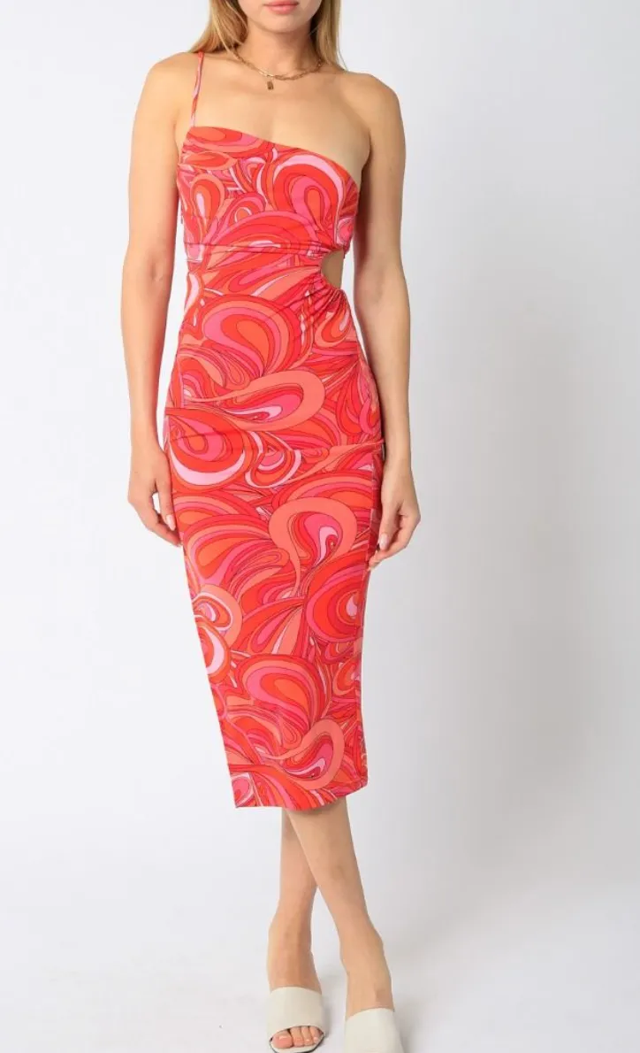 One Shoulder Cut Out Midi Dress