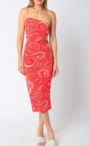 One Shoulder Cut Out Midi Dress