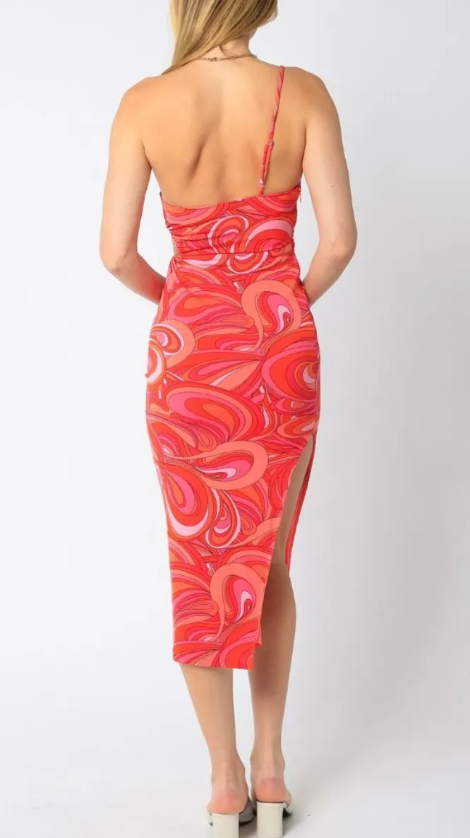 One Shoulder Cut Out Midi Dress