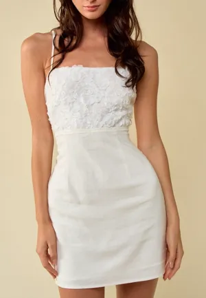 Open Back Floral Trim Mini Dress