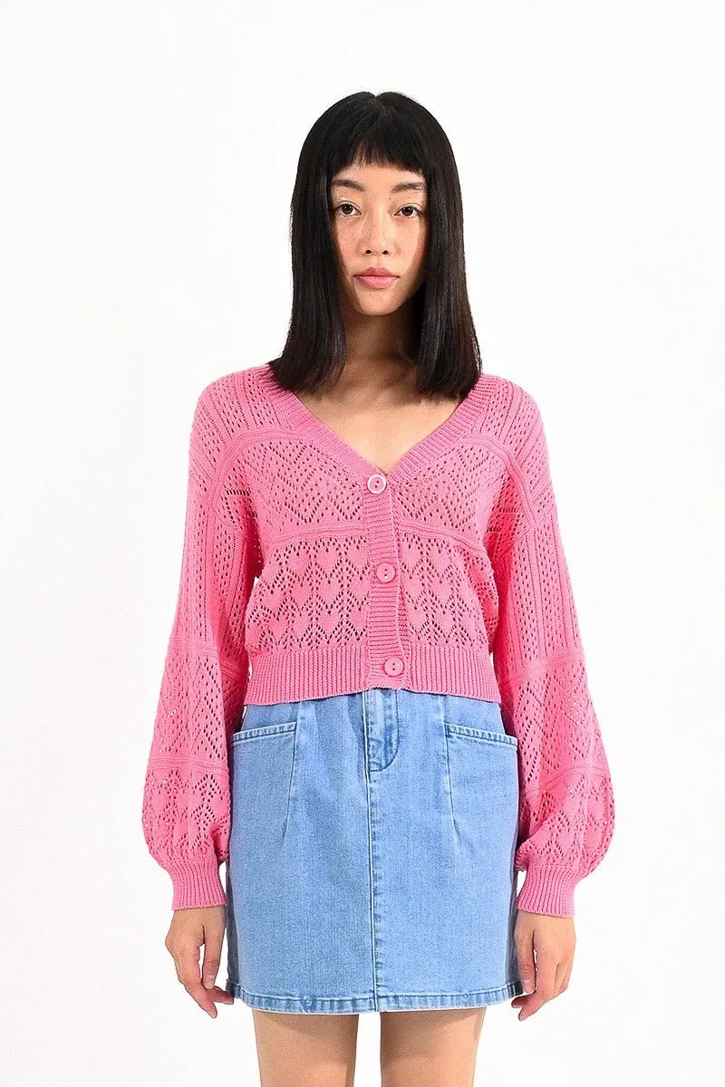 OPENWORK KNIT CROP CARDIGAN