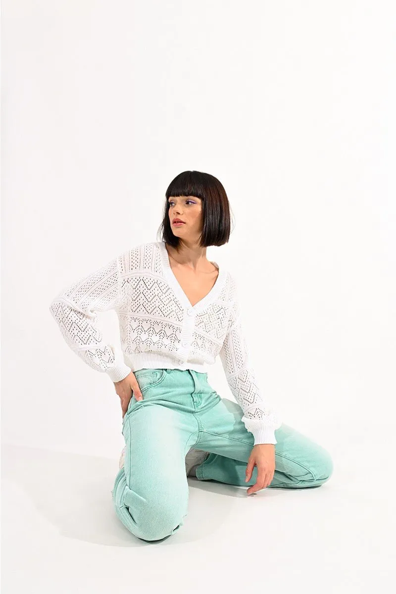 OPENWORK KNIT CROP CARDIGAN