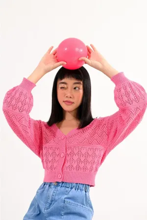 OPENWORK KNIT CROP CARDIGAN
