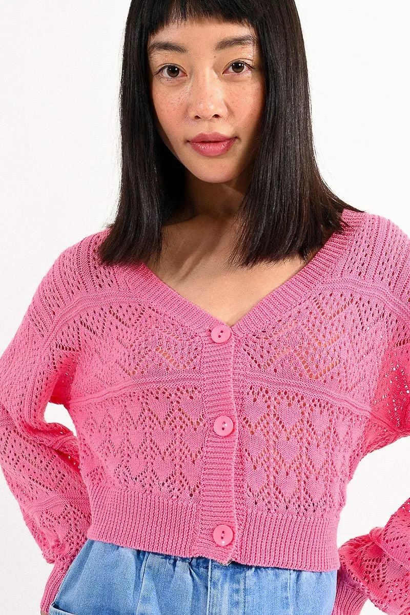 OPENWORK KNIT CROP CARDIGAN