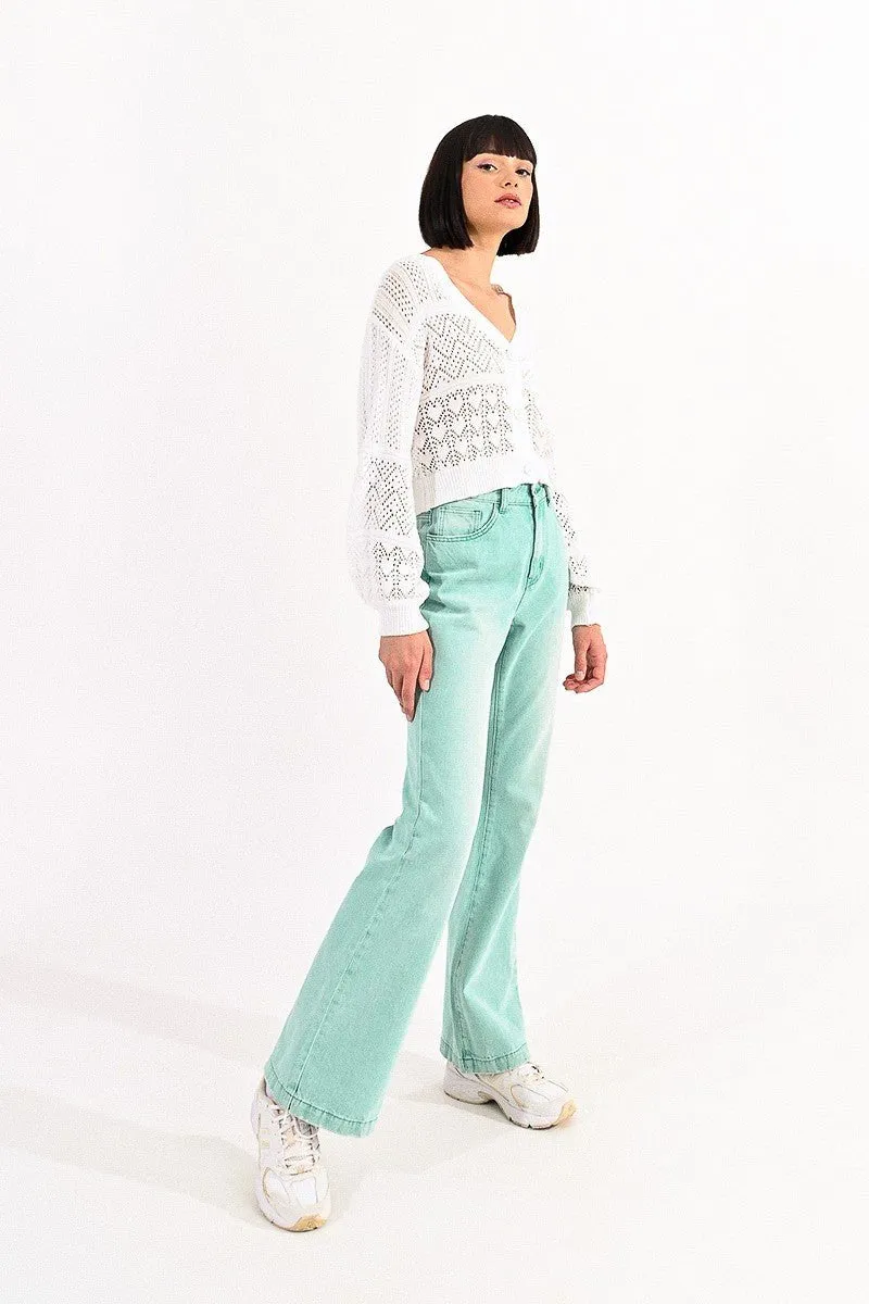OPENWORK KNIT CROP CARDIGAN