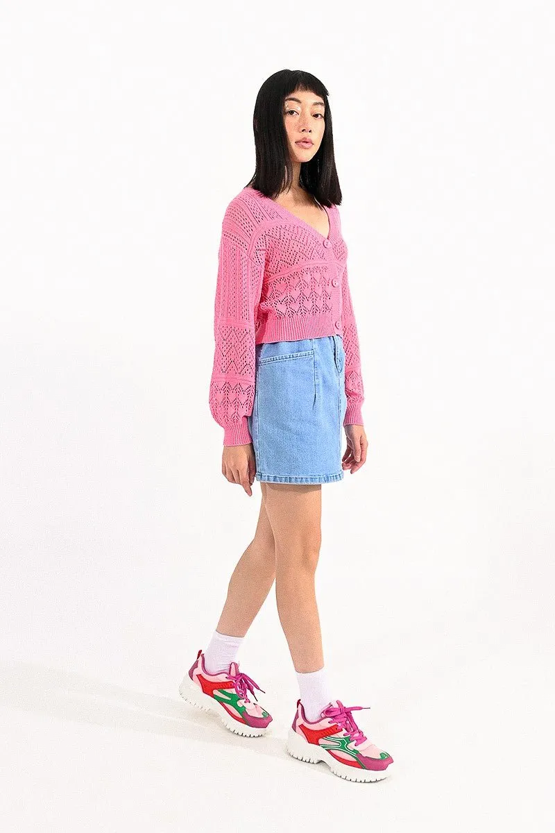 OPENWORK KNIT CROP CARDIGAN