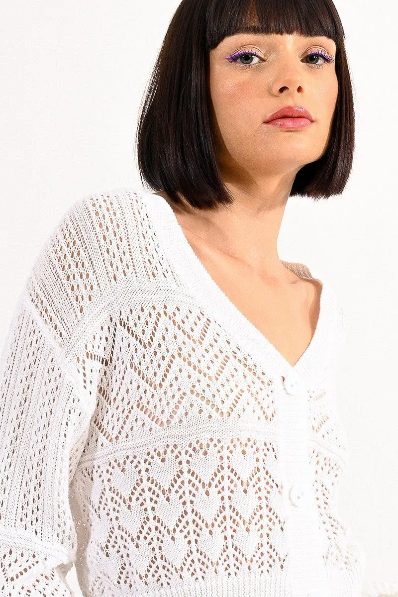 OPENWORK KNIT CROP CARDIGAN