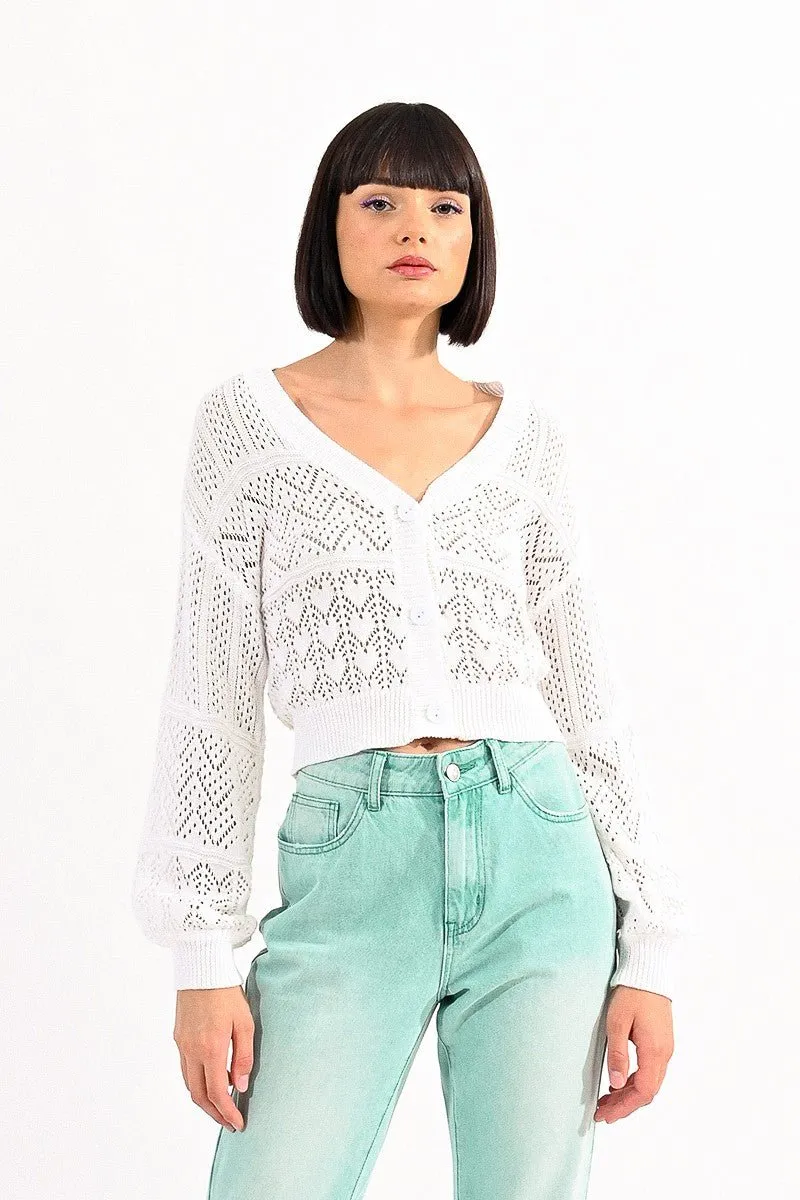 OPENWORK KNIT CROP CARDIGAN