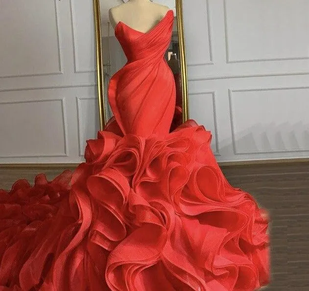 Orange Sweetheart Sexy Elegant Wedding Dresses Gowns Flowers High-end Mermaid Bridal Dress