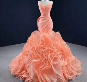 Orange Sweetheart Sexy Elegant Wedding Dresses Gowns Flowers High-end Mermaid Bridal Dress