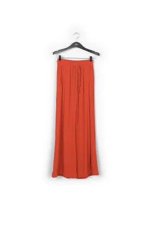 Orange wide-leg seersucker pants