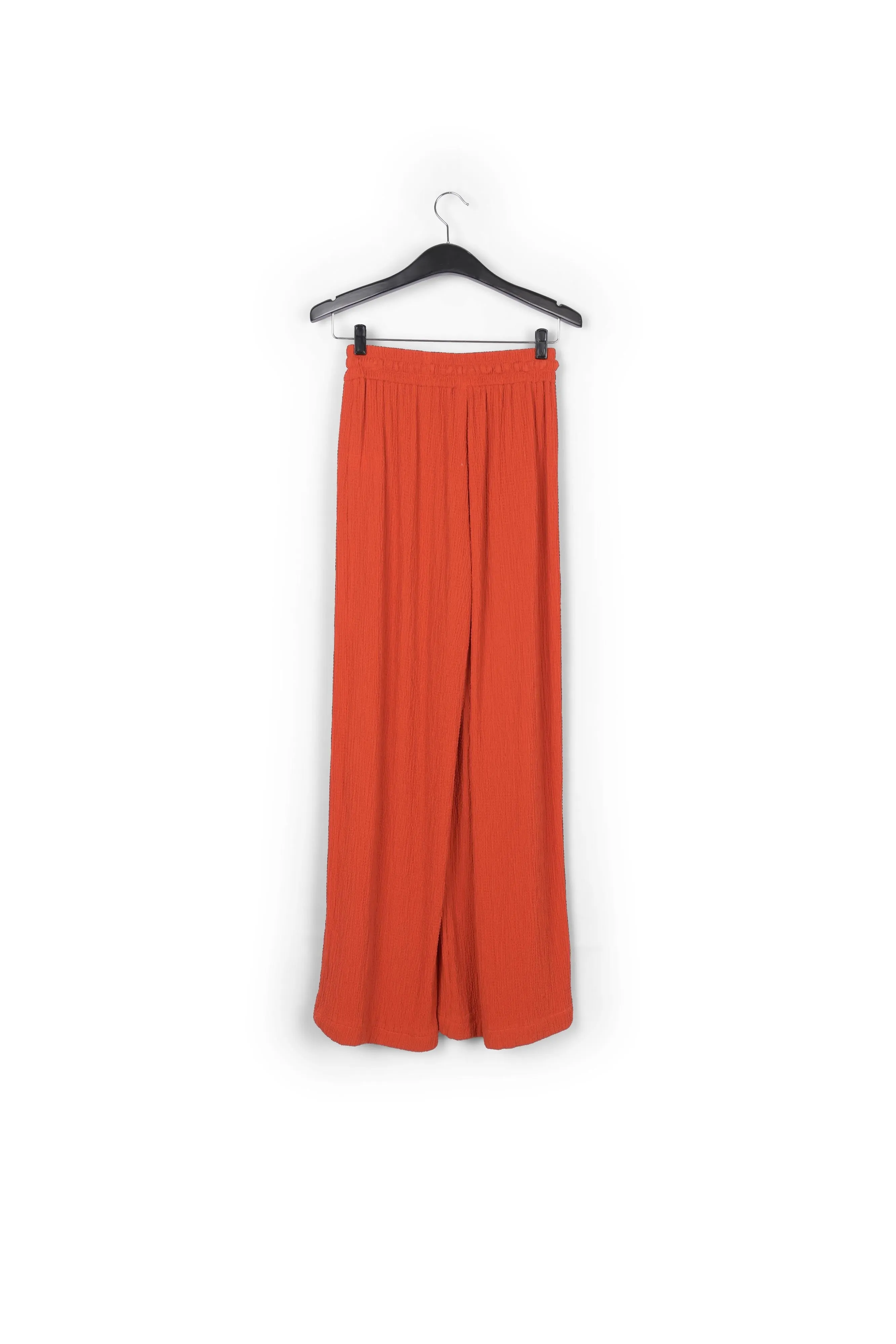 Orange wide-leg seersucker pants