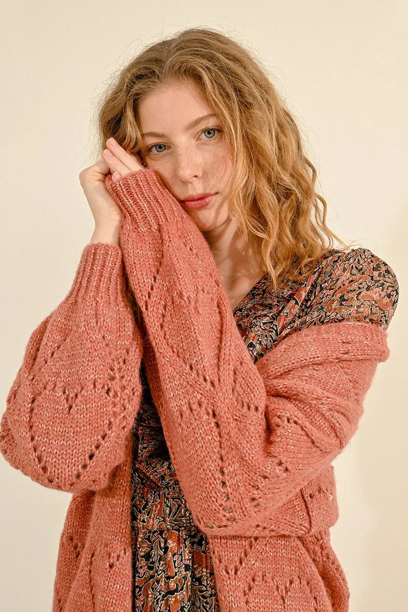 OVERSIZED POINTELLE KNIT CARDIGAN