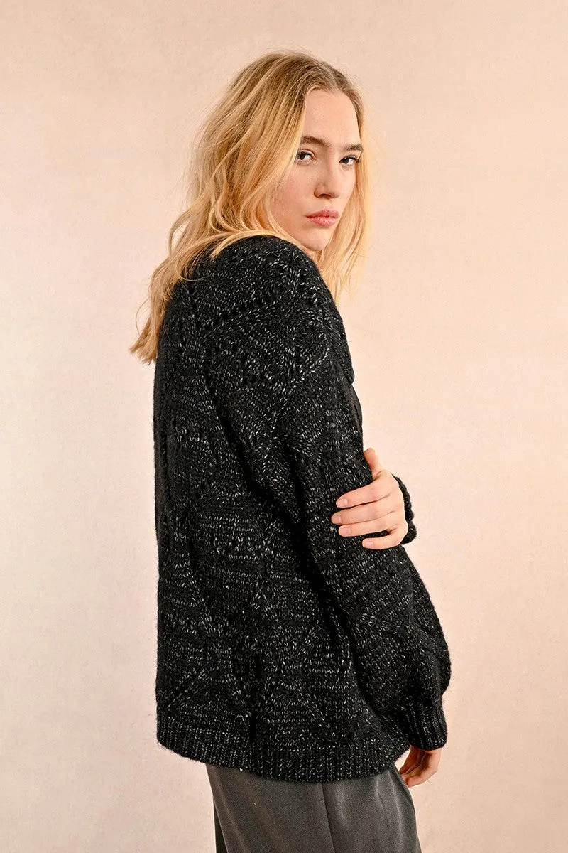 OVERSIZED POINTELLE KNIT CARDIGAN