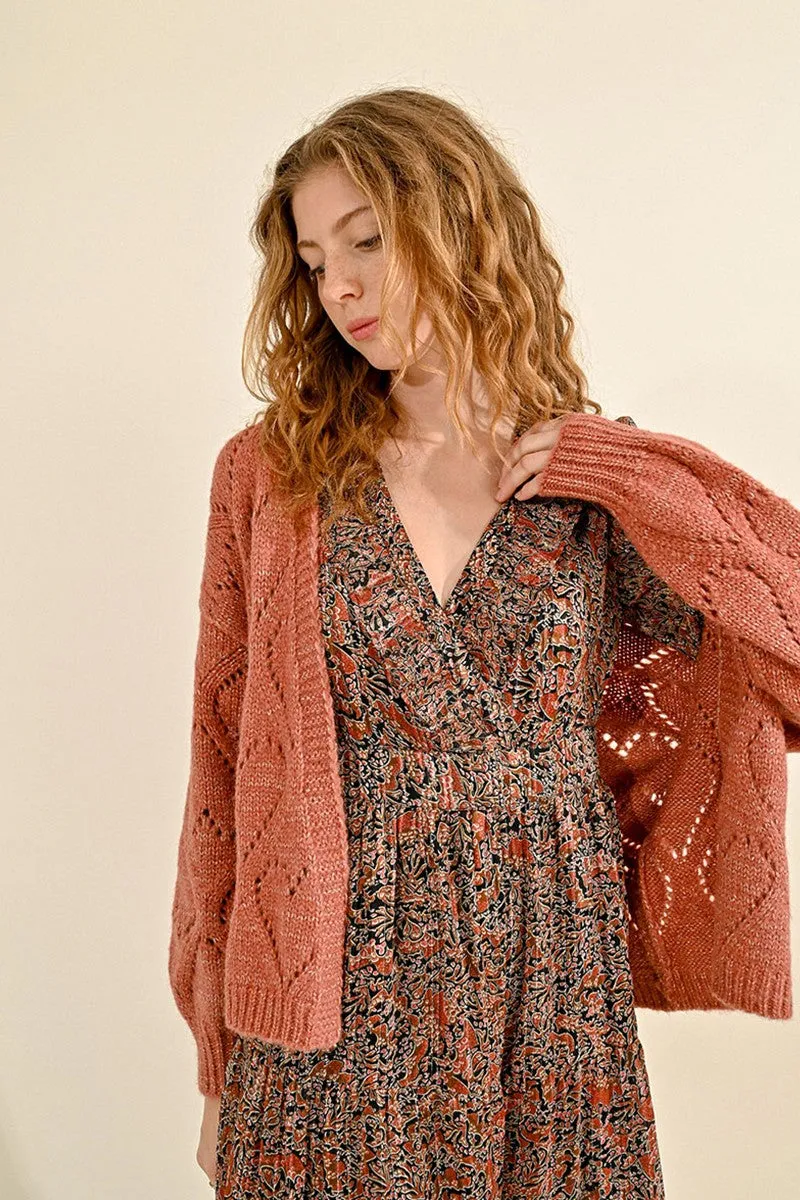 OVERSIZED POINTELLE KNIT CARDIGAN