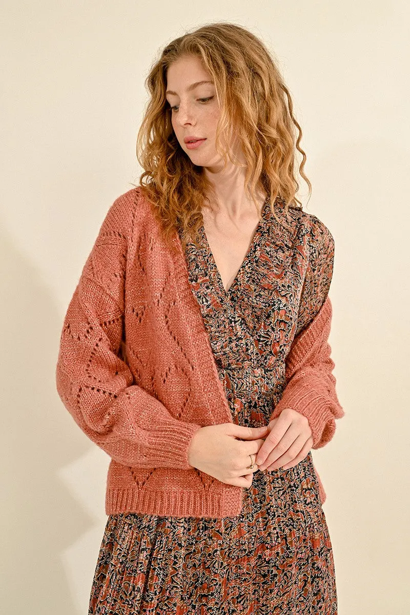 OVERSIZED POINTELLE KNIT CARDIGAN