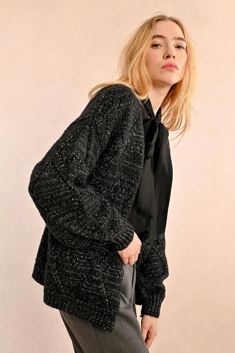 OVERSIZED POINTELLE KNIT CARDIGAN