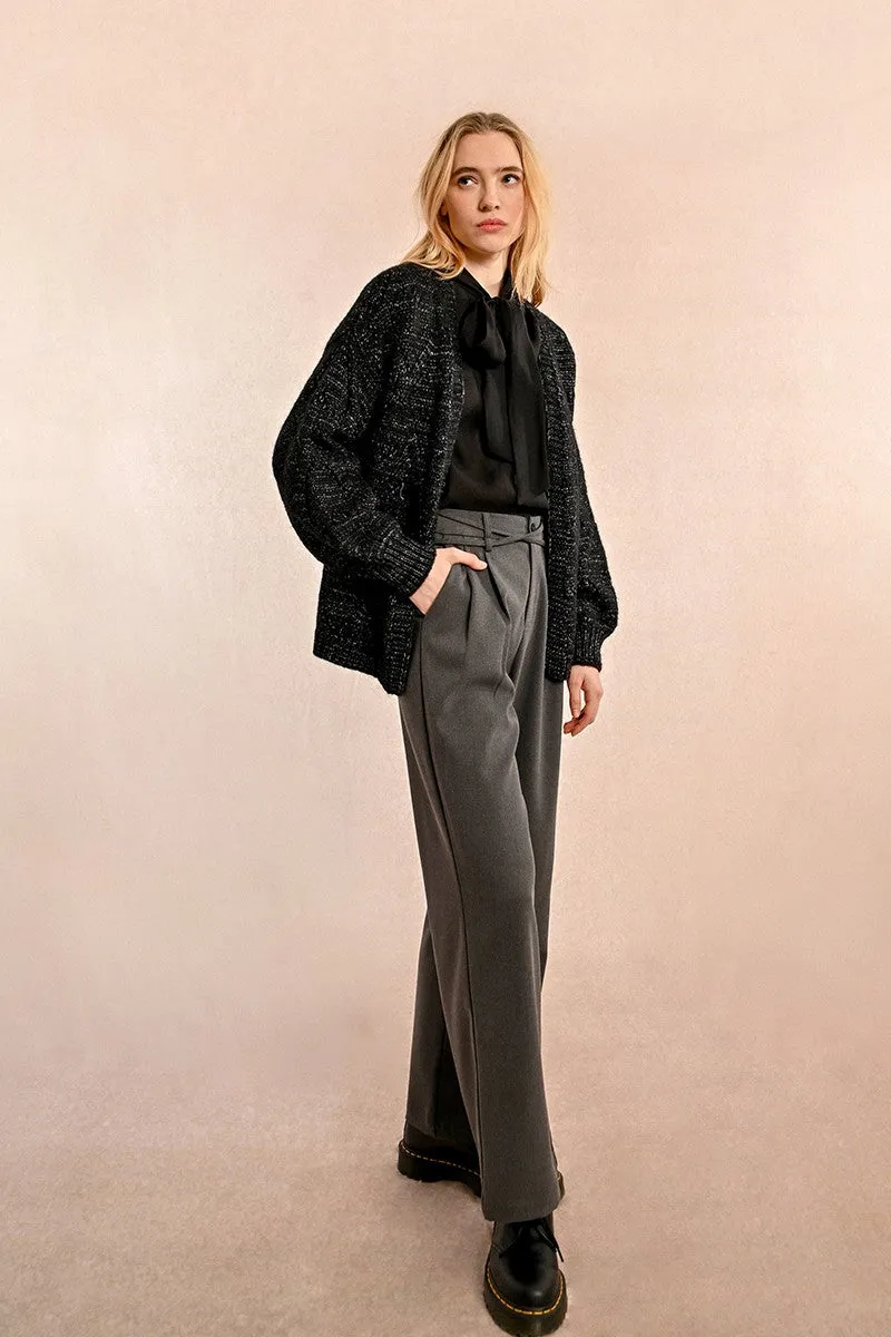 OVERSIZED POINTELLE KNIT CARDIGAN