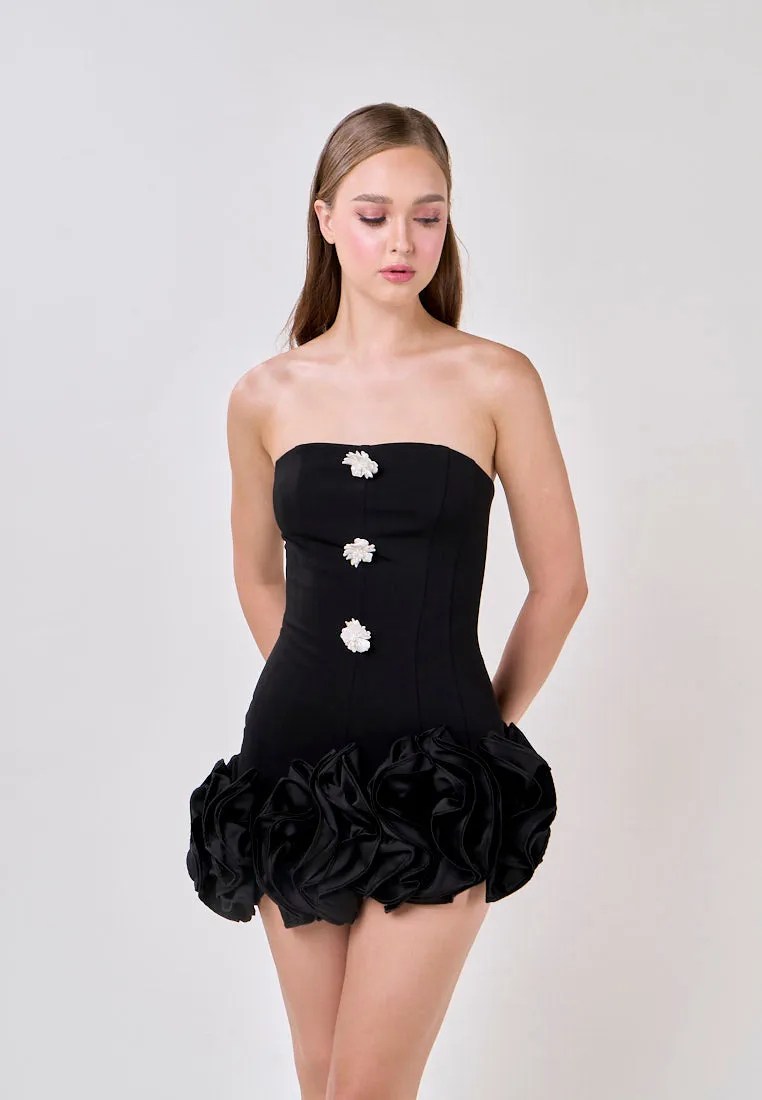 Palmer Black Satin Ruffled Skirt Mini Dress