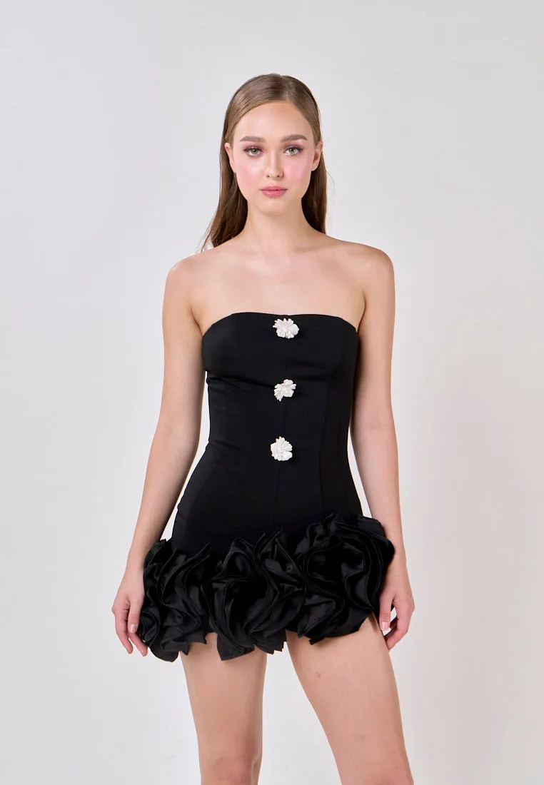 Palmer Black Satin Ruffled Skirt Mini Dress