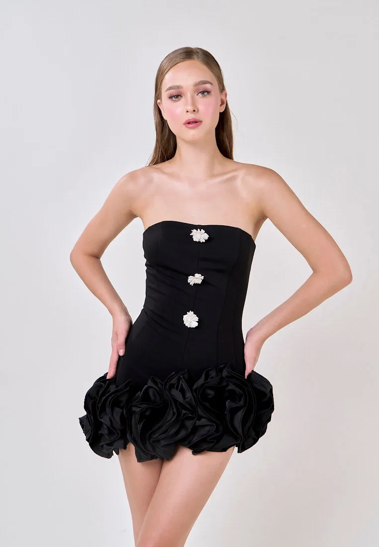 Palmer Black Satin Ruffled Skirt Mini Dress
