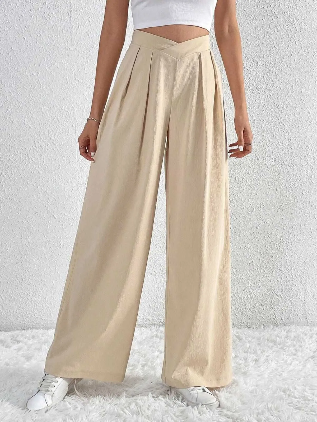 Pantalon droit à plis croisés unis des années 1930