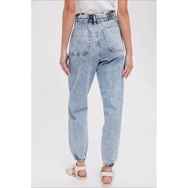 paperbag denim joggers lightwash