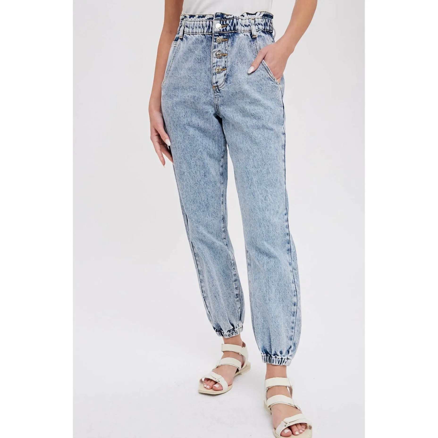 paperbag denim joggers lightwash