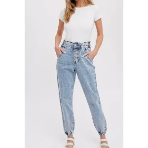 paperbag denim joggers lightwash