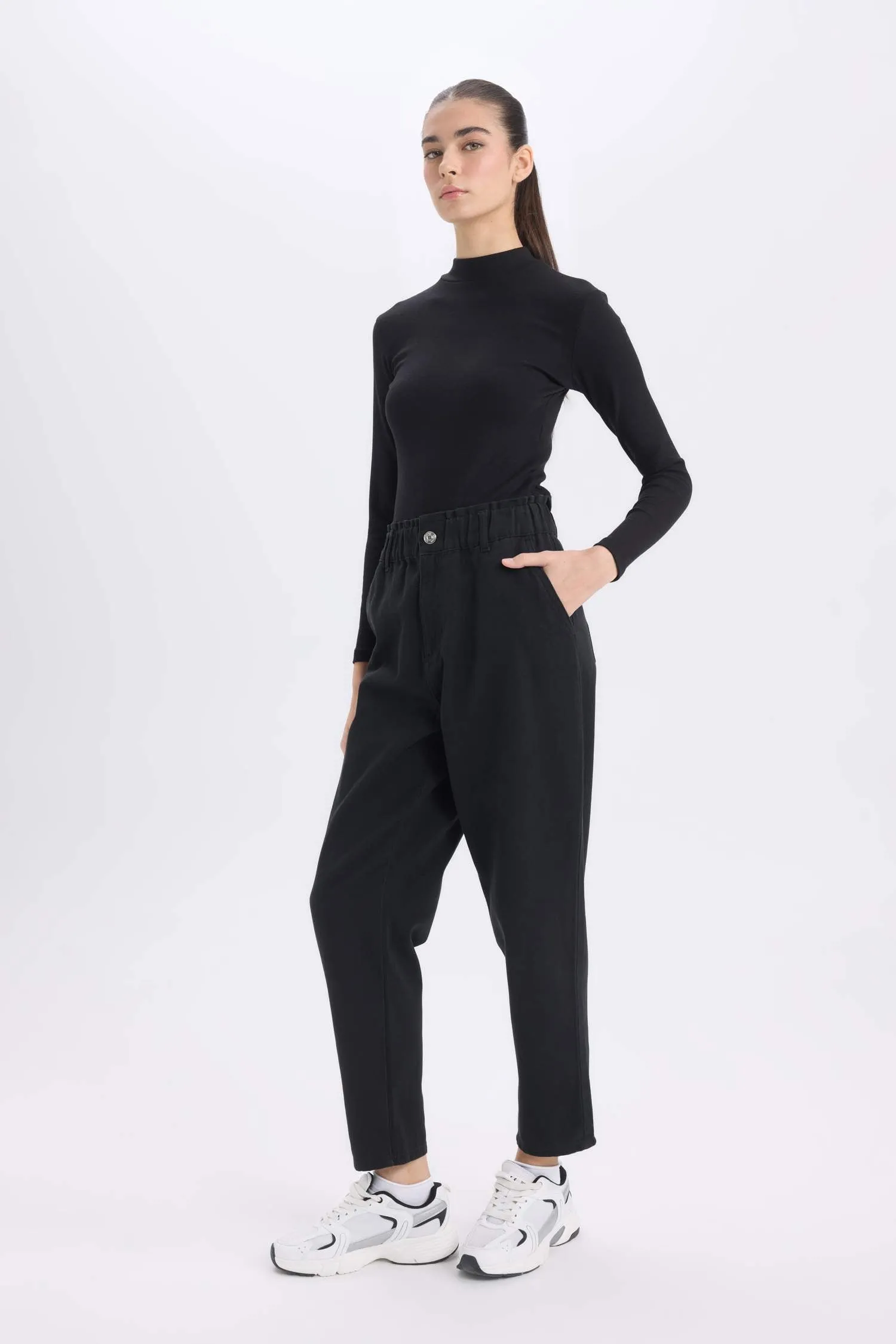 Paperbag Gabardin Fabric Pants Standard Leg Pockets