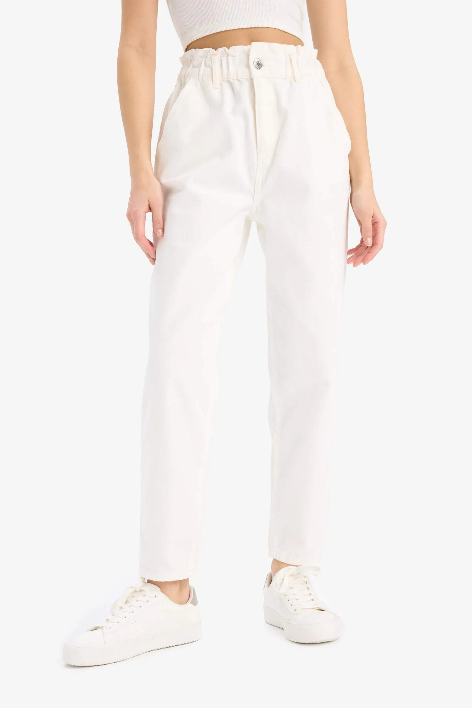 Paperbag Gabardin Fabric Pants Standard Leg Pockets