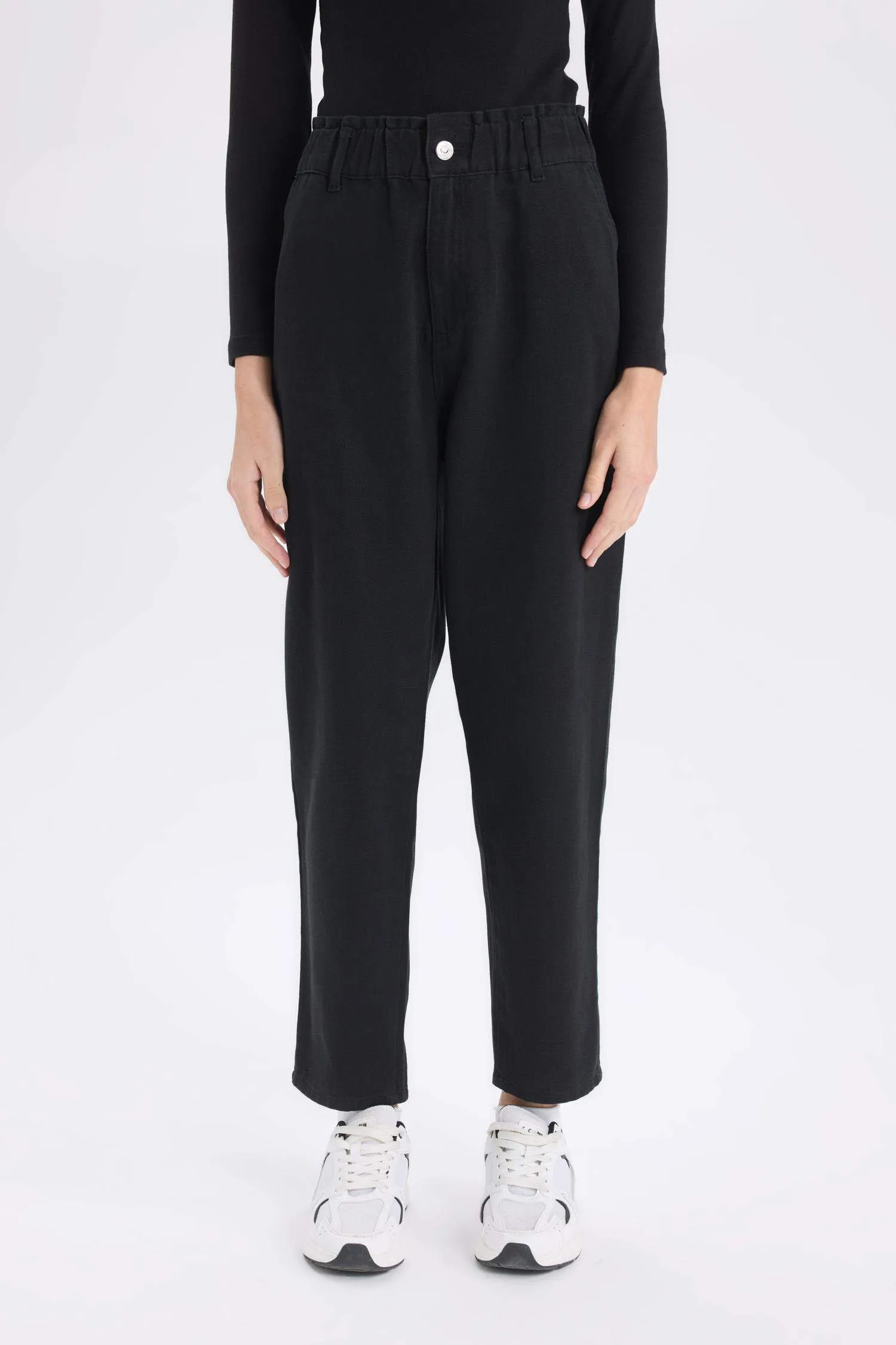 Paperbag Gabardin Fabric Pants Standard Leg Pockets