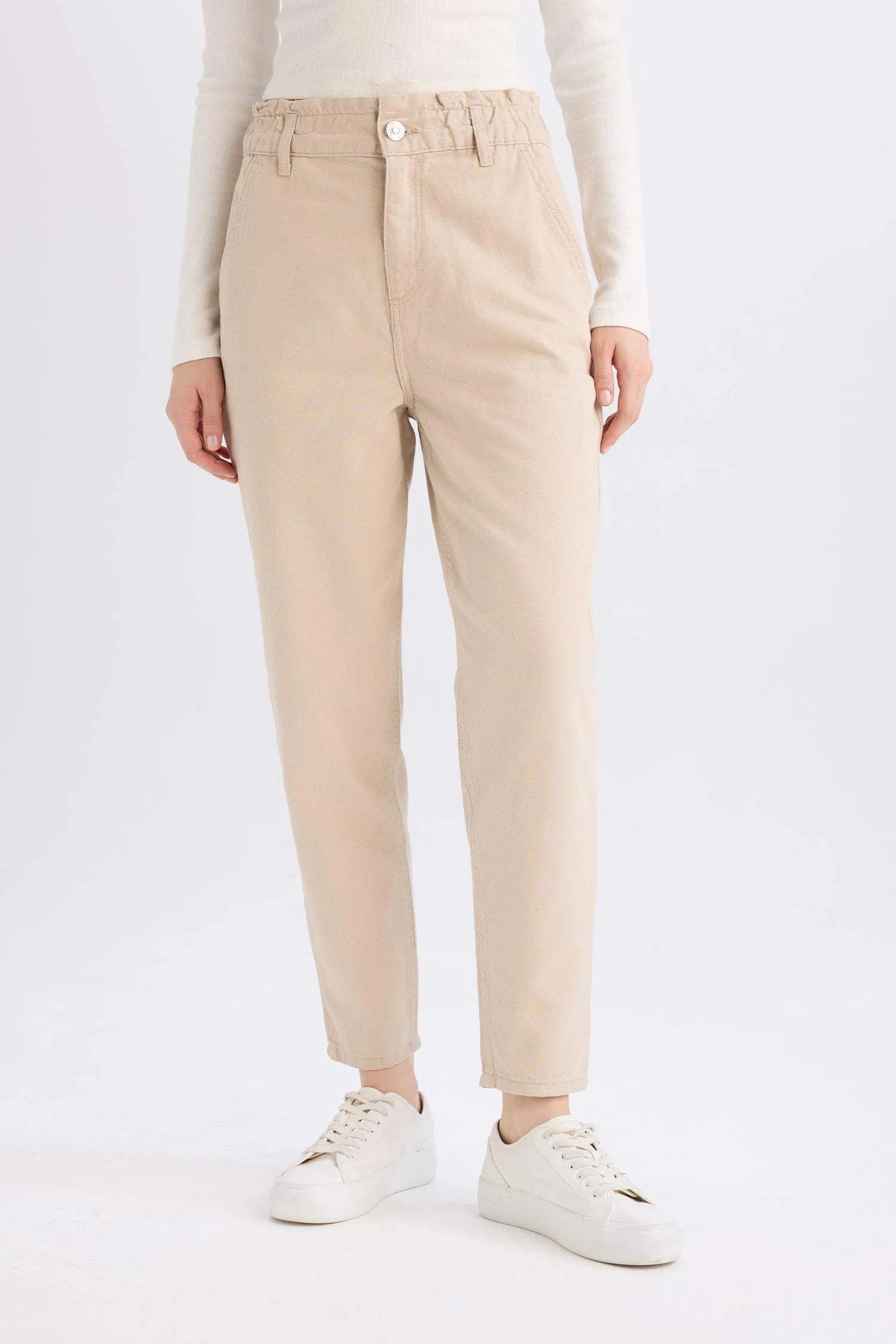 Paperbag Gabardin Fabric Pants Standard Leg Pockets