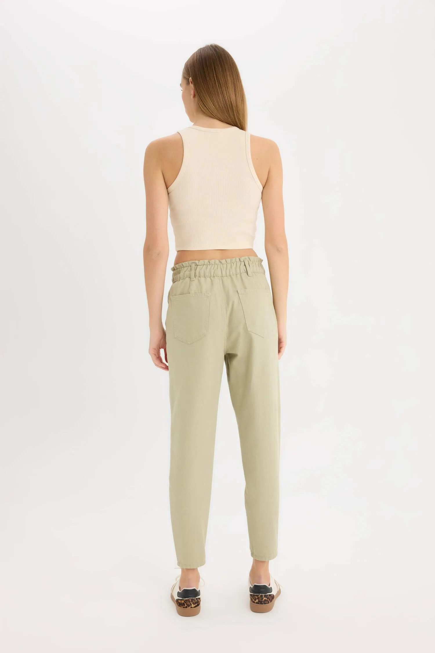 Paperbag Gabardin Fabric Pants Standard Leg Pockets