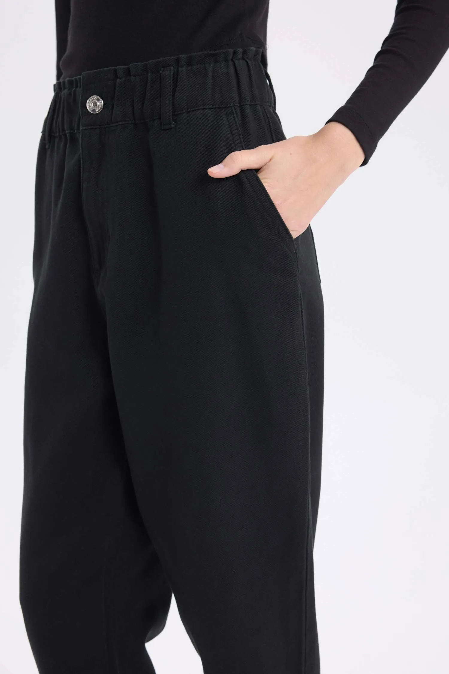Paperbag Gabardin Fabric Pants Standard Leg Pockets