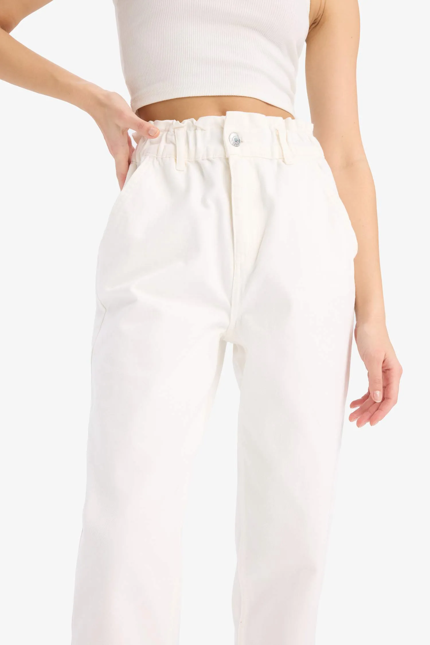 Paperbag Gabardin Fabric Pants Standard Leg Pockets