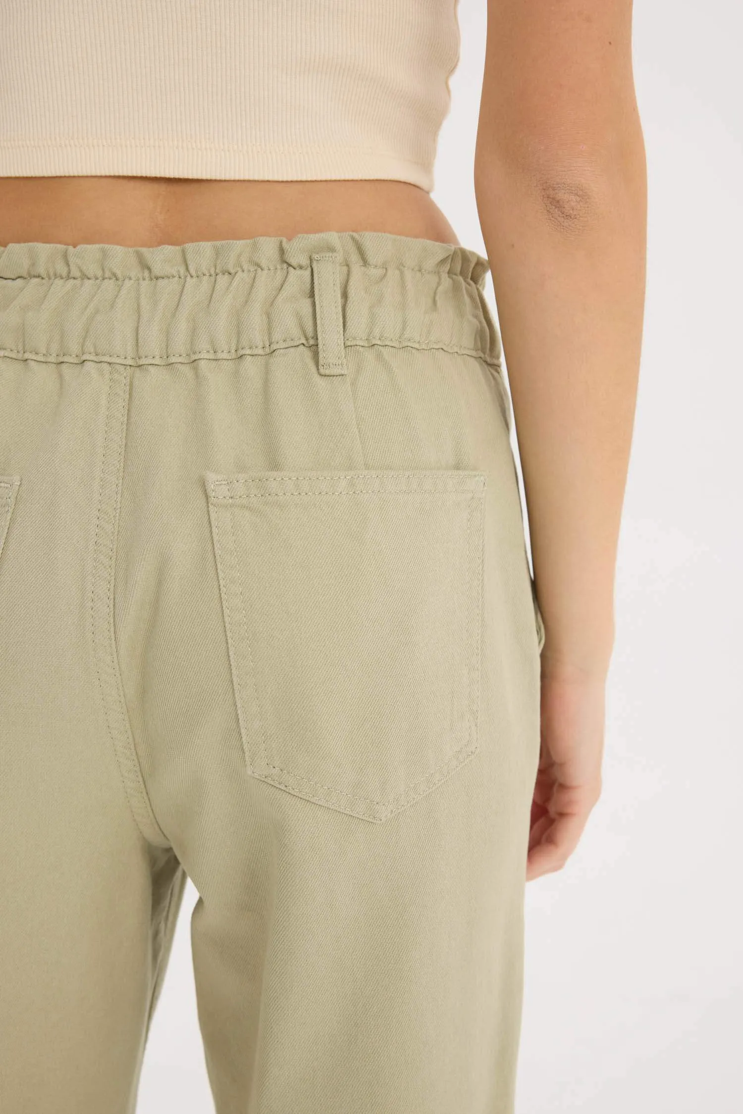 Paperbag Gabardin Fabric Pants Standard Leg Pockets