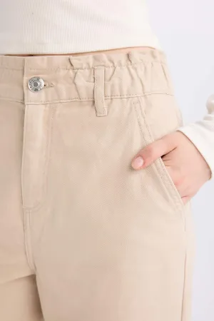 Paperbag Gabardin Fabric Pants Standard Leg Pockets