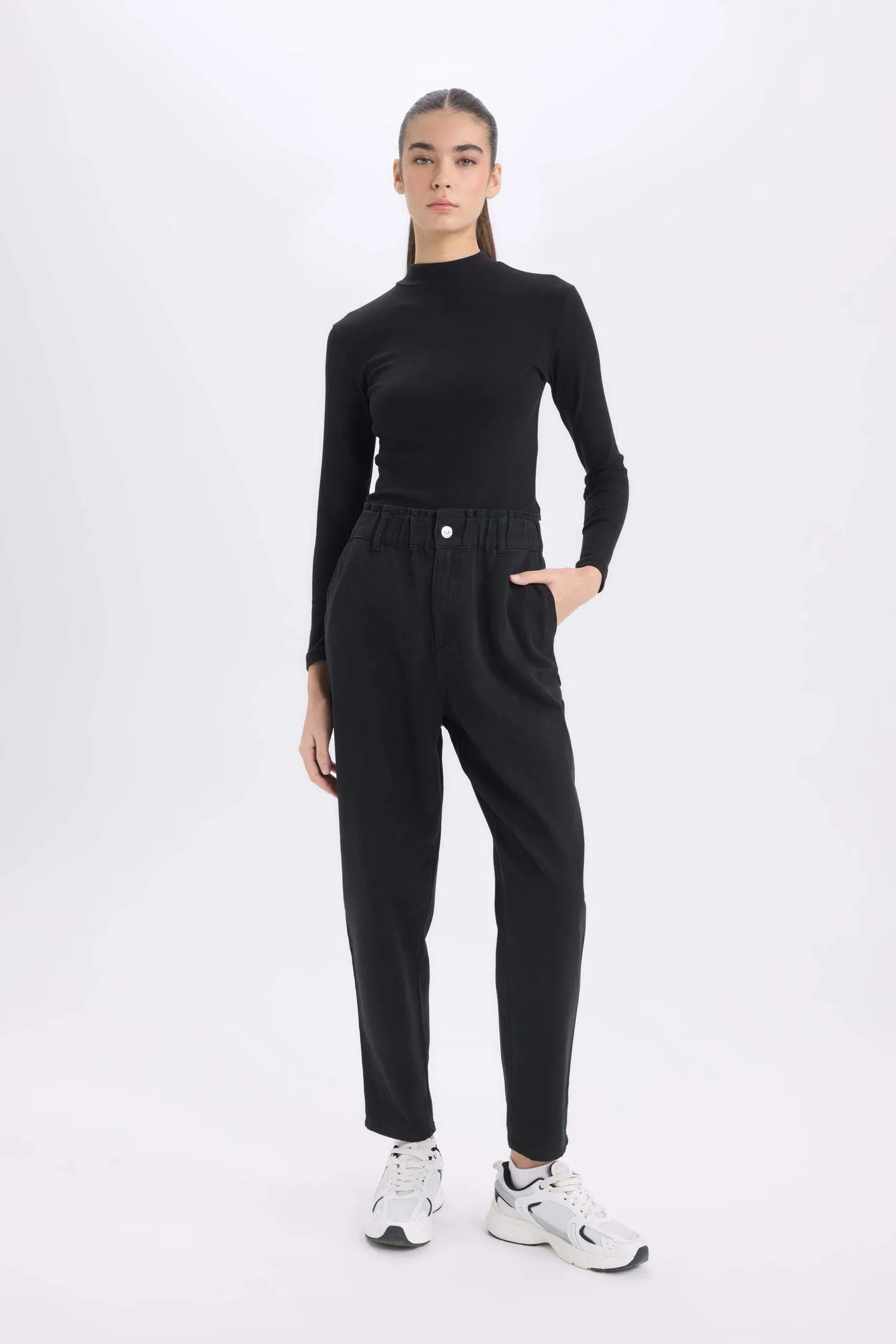 Paperbag Gabardin Fabric Pants Standard Leg Pockets