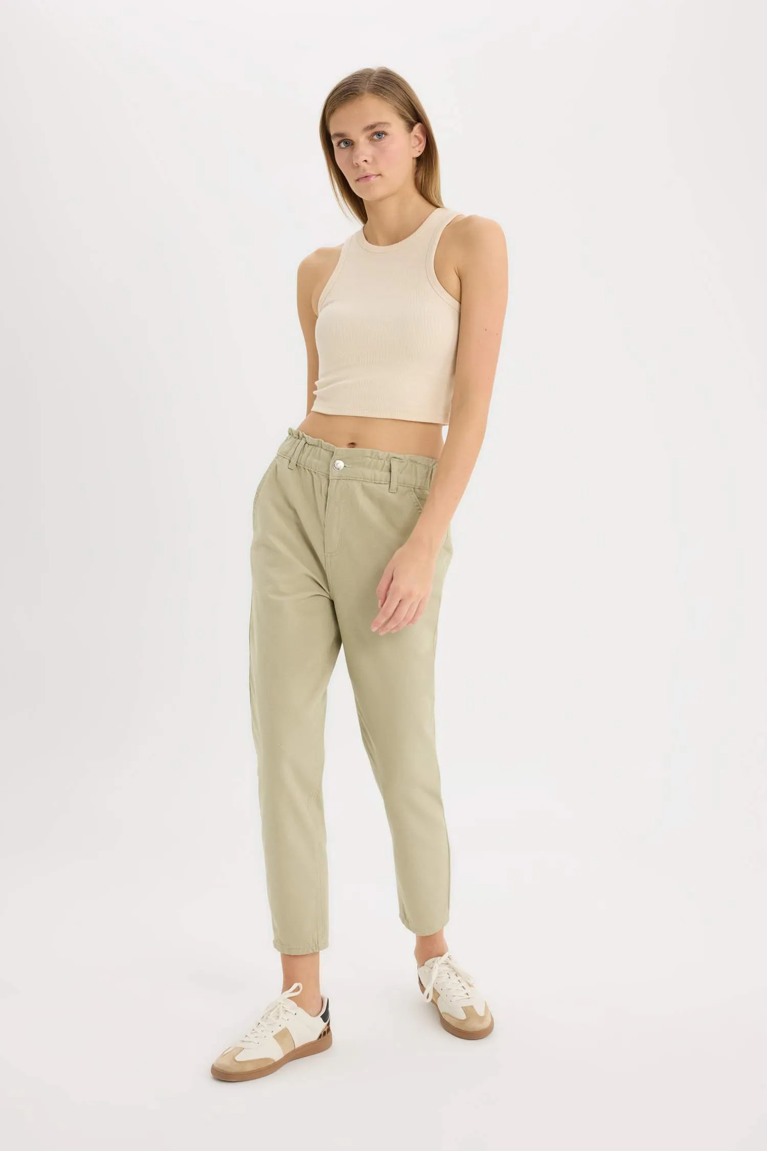 Paperbag Gabardin Fabric Pants Standard Leg Pockets