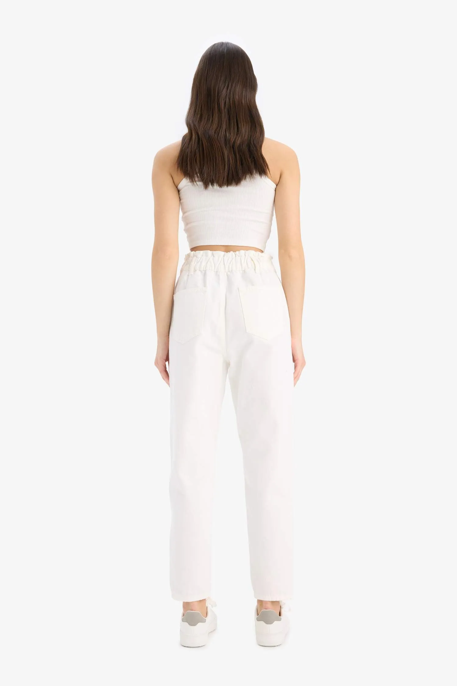 Paperbag Gabardin Fabric Pants Standard Leg Pockets