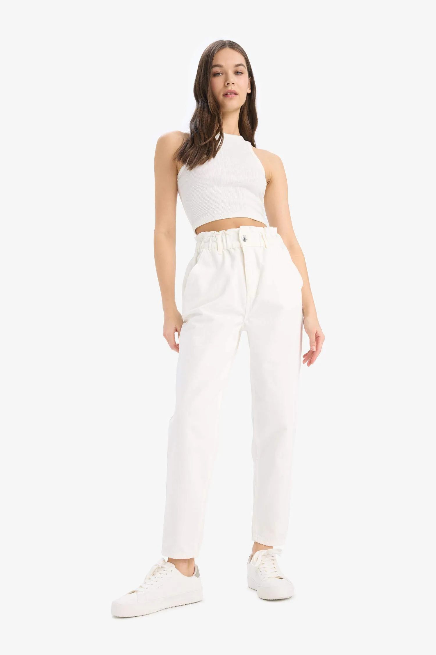 Paperbag Gabardin Fabric Pants Standard Leg Pockets